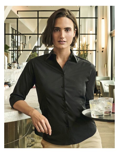 RUS-0R946F0-Ladies' Long Sleeve Classic Pure Cotton Poplin Shirt 2
